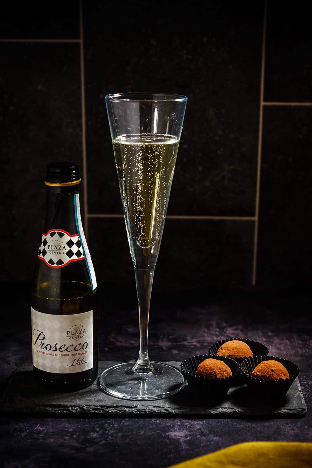 Decadent Vegan Chocolate & Peanut-Butter Truffles Served with Prosecco