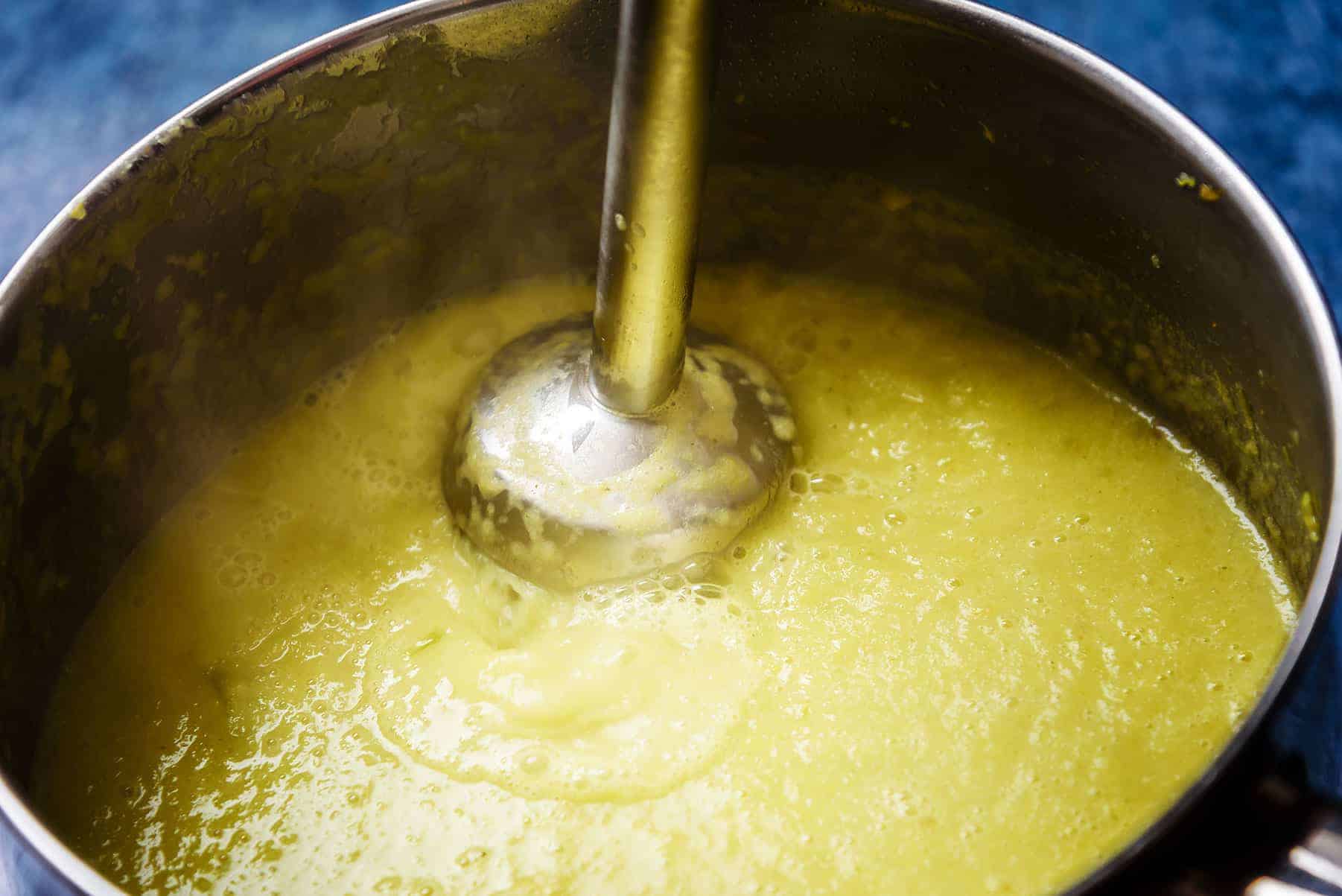 Blending the cooked celery