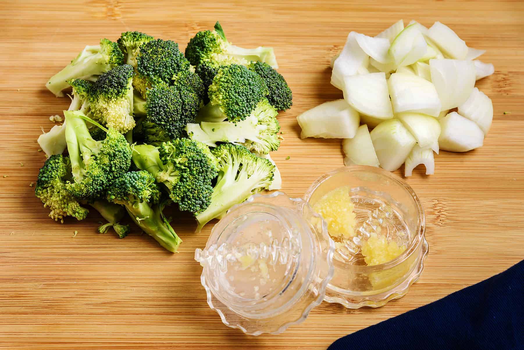 Chopped ingredients for Vegan Sausage & Potato Bake