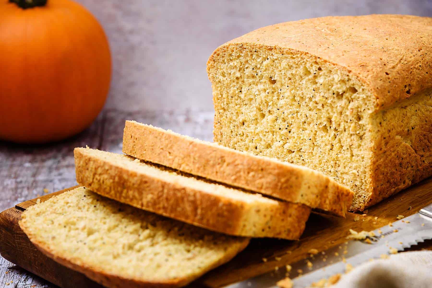 Vegan 3-Seeded Pumpkin Bread Sliced