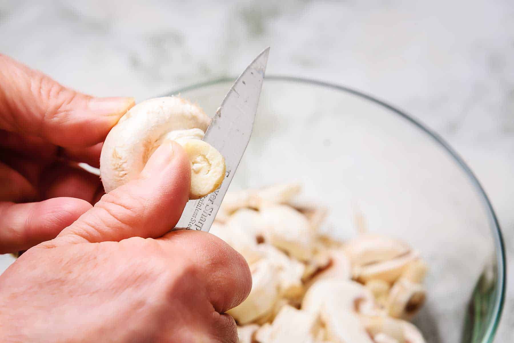 Slicing the mushrooms