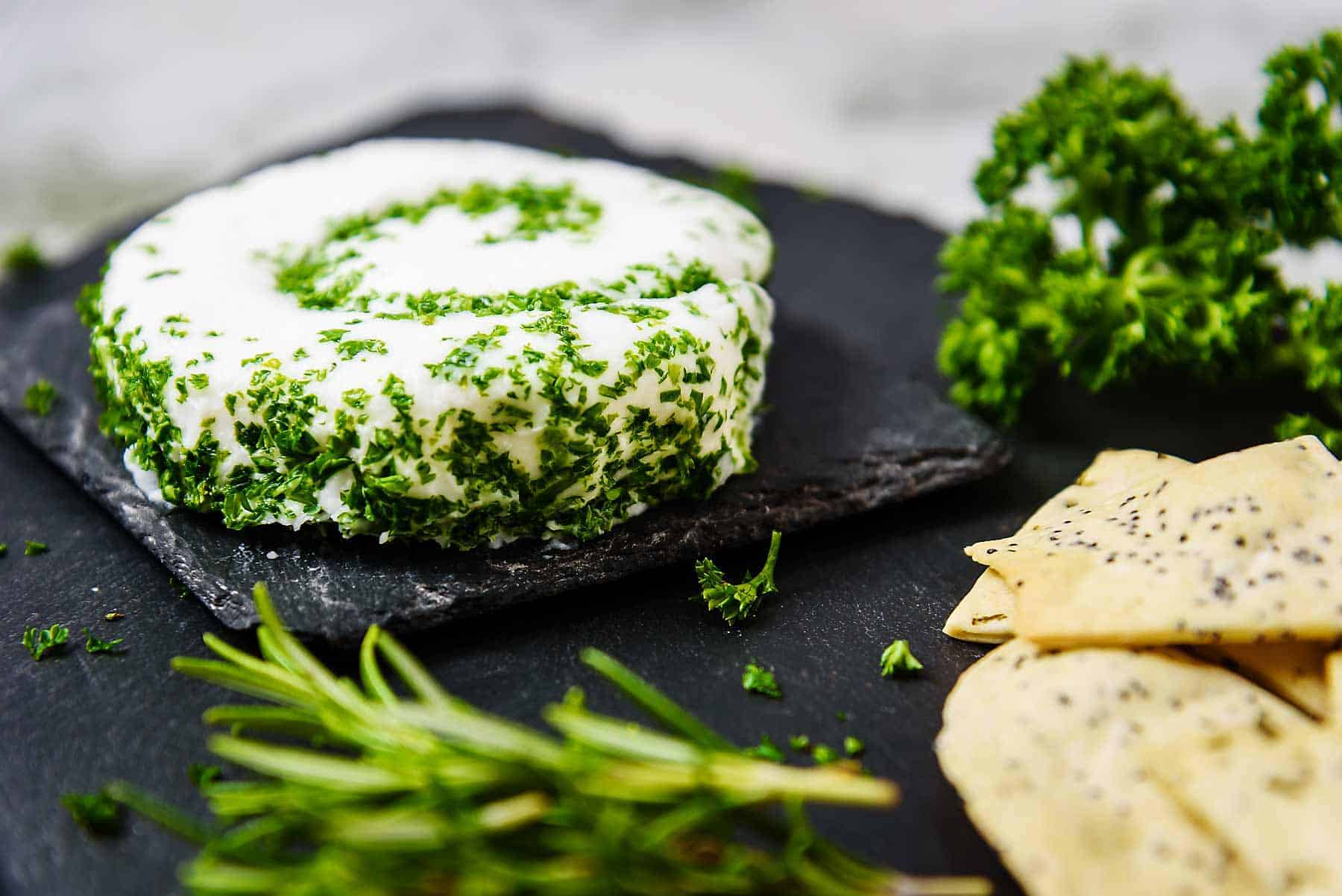 Vegan Le Roulé Cheese on a serving slate