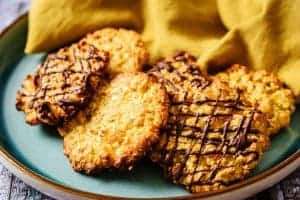 Close up of Vegan Oat & Apricot Cookies on a plate