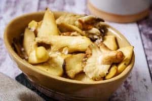 Vegan Sautéed Woodland Mushrooms in a serving bowl
