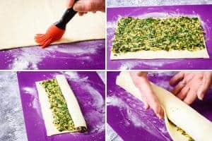 4 stages of filling and rolling pastry