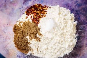 All dry ingredients in a mixing bowl