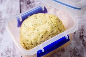 Vegan Herbed Shortcrust Dough in a container