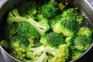 Broccoli in a saucepan with boiling water