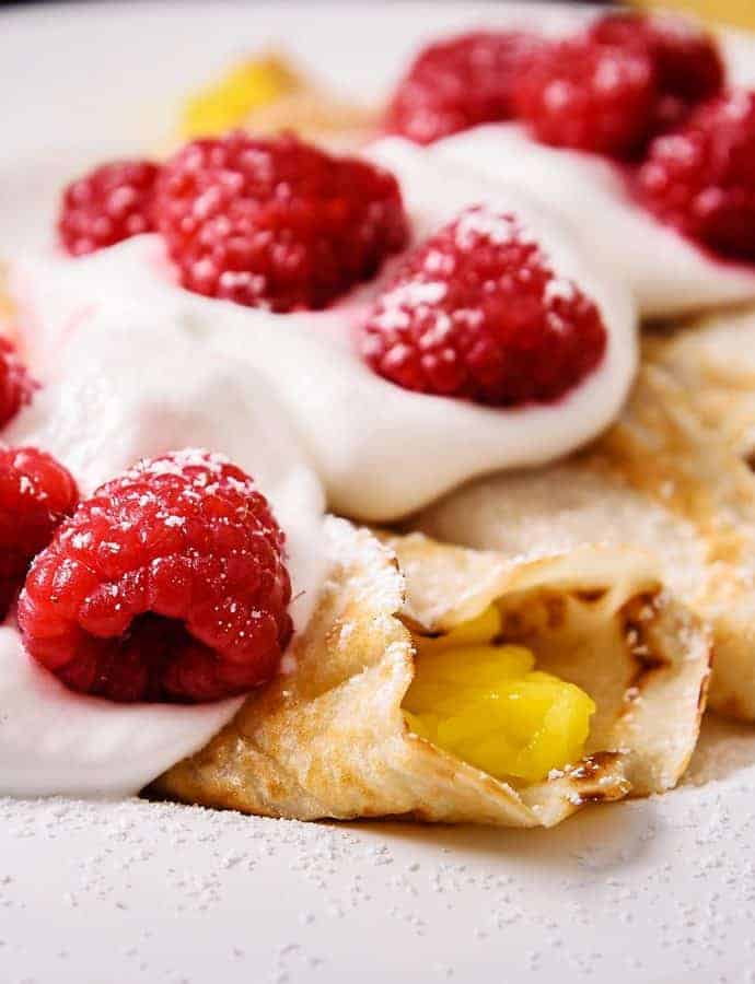Mango & Raspberry Cider Crepes, incredibly easy!