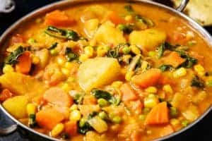 Close up of Vegan Potato & Vegetable Curry in a bowl