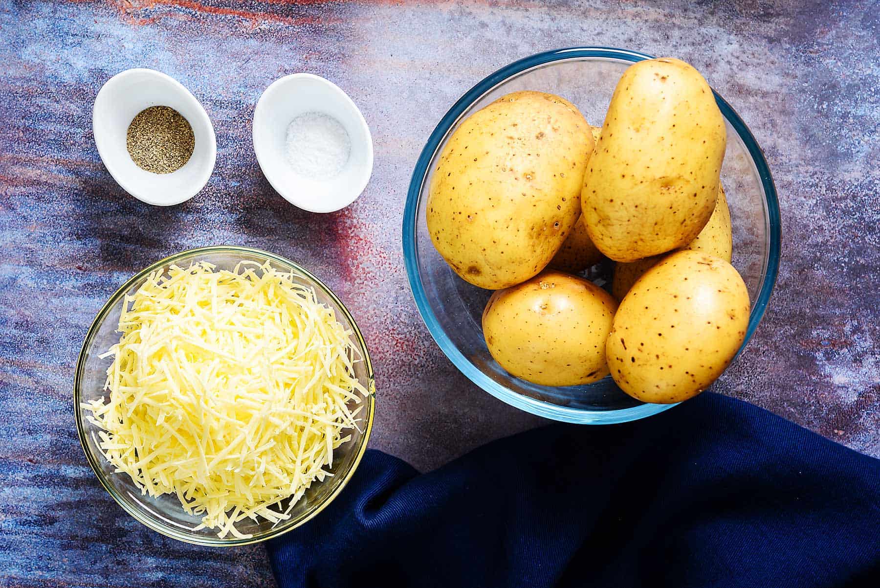 Ingredients for easy cheesy mash