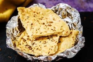 Tear & Share Steamed Flatbread torn and served in a foil basket