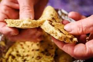Tear & Share Steamed Flatbread torn open