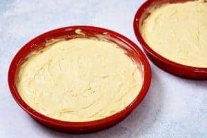 Silicone cake moulds filled with cake mixture
