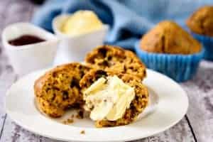 Carrot & Walnut Breakfast Muffins with butter