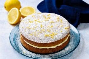 Easy Vegan Sponge Cake on a serving plate