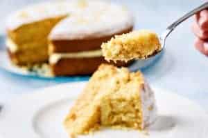 Piece of Easy Vegan Sponge Cake on a fork