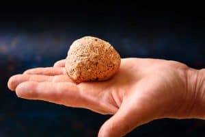 Ball of pattie mixture in palm, of a hand