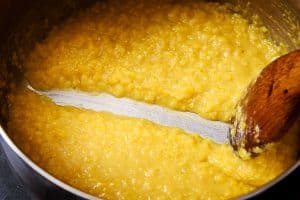 Gloopy lentils in a pan