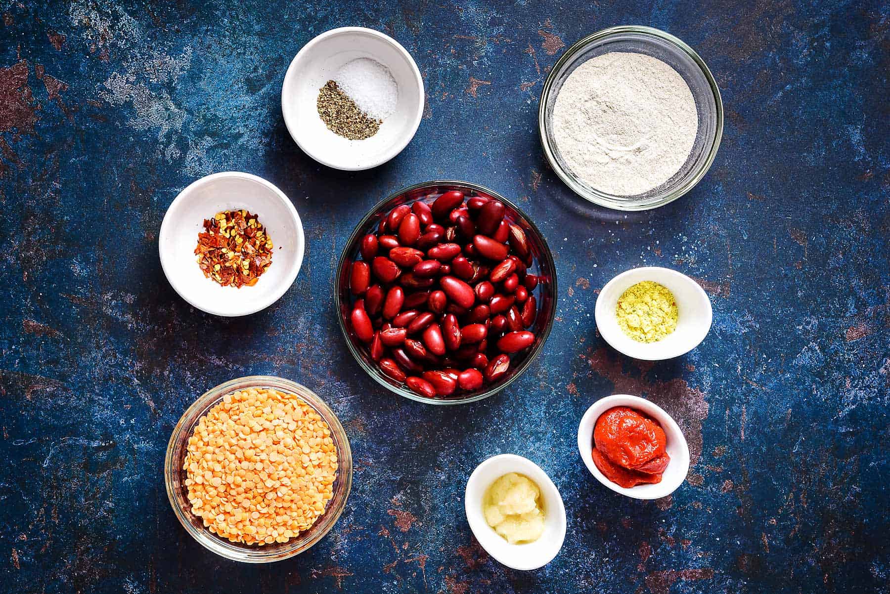 Ingredients for lentil and kidney bean patties