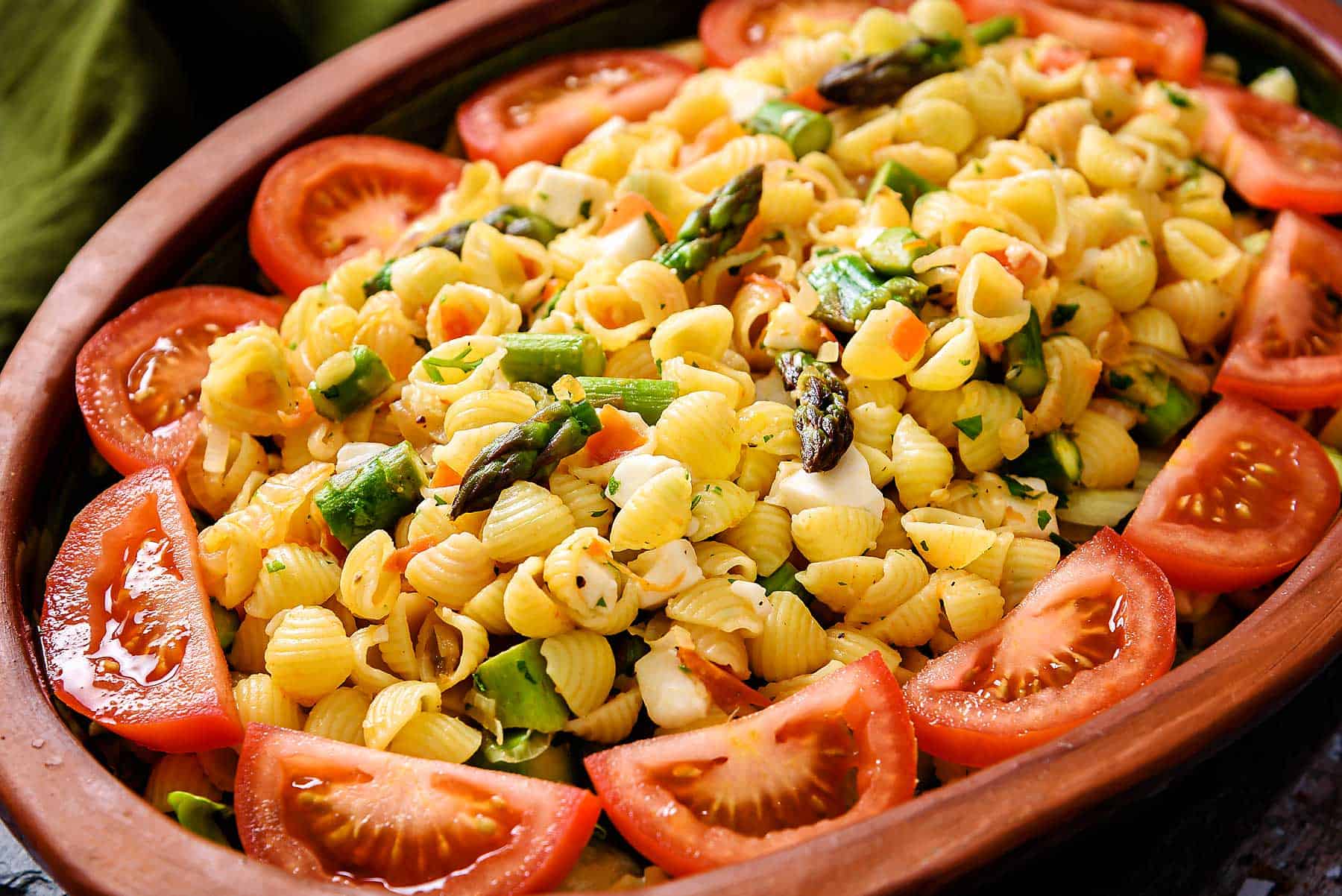 Warm Asparagus & Pasta Salad, with Vegan Feta! Especially Vegan