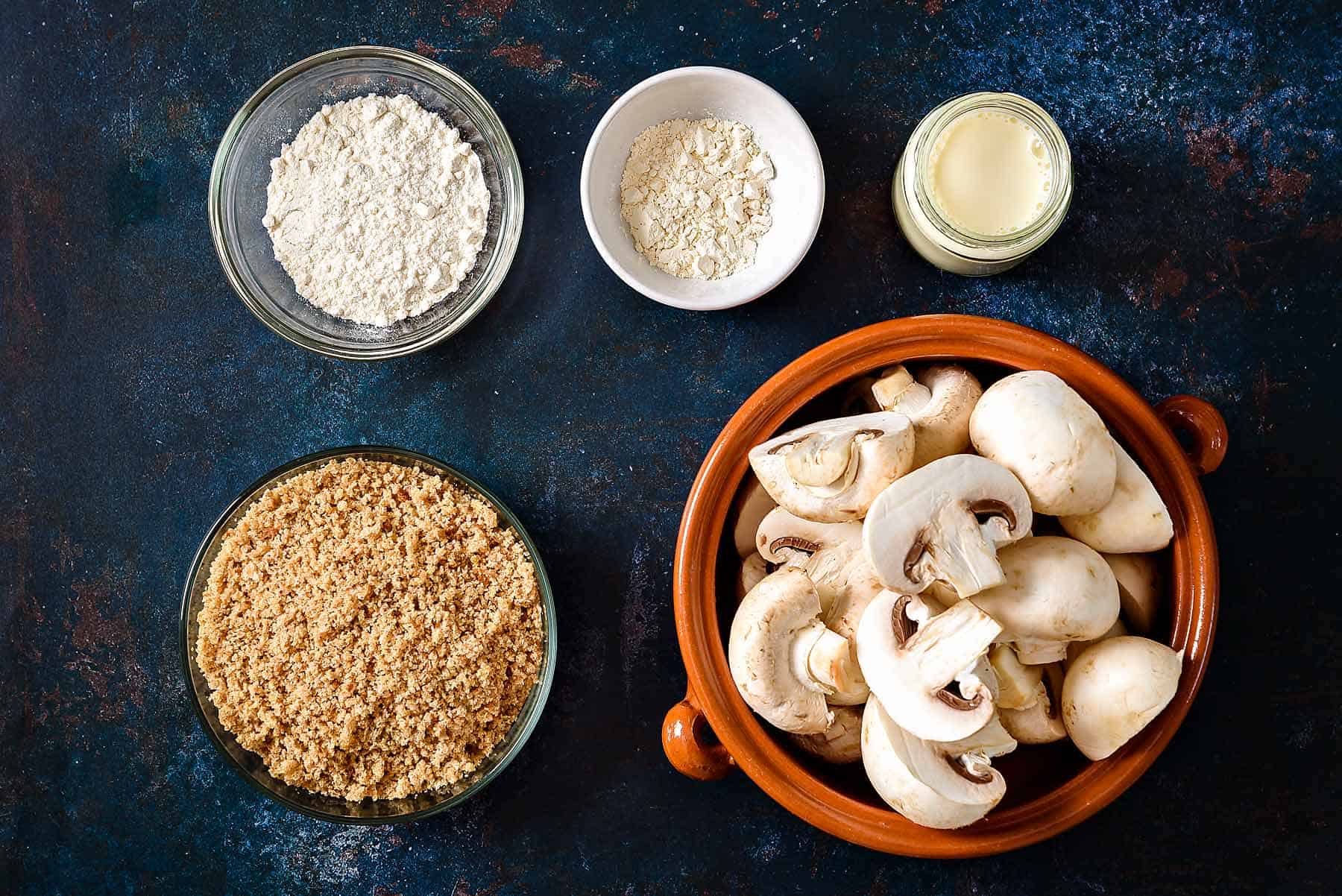 Ingredients for baked breaded garlic mushrooms
