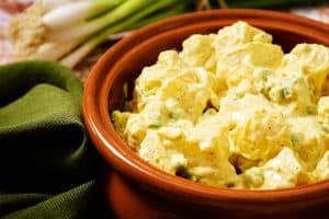 Close up of Vegan Potato Salad Indienne